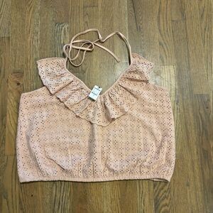 NWT V-Neck Eyelet Pink Ruffle Halter